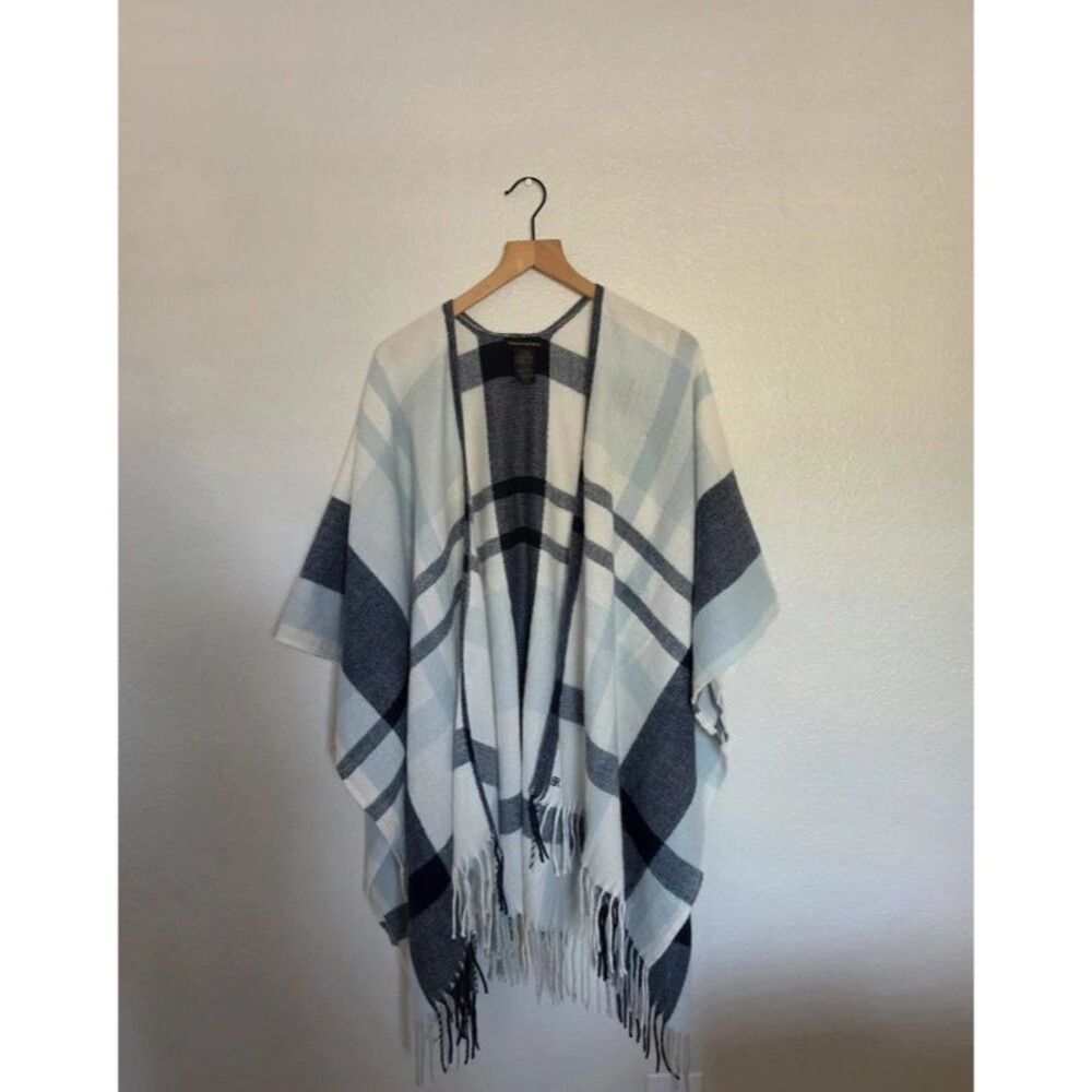 Banana Republic Plaid Cashmere Blend Fringe Poncho Wrap
